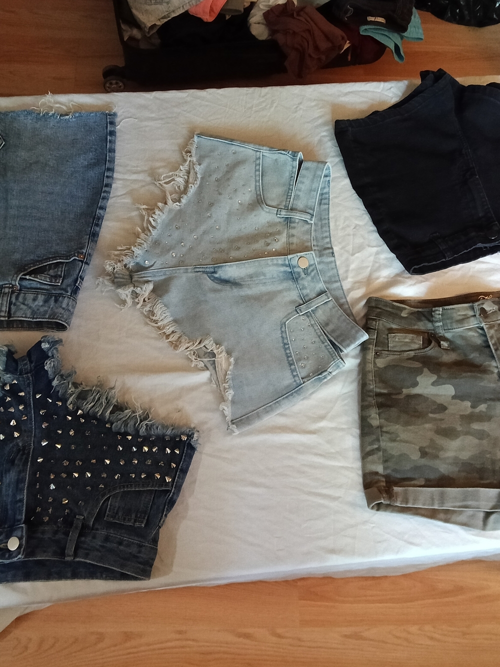 Distressed Denim Shorts with Stud/Bedazzle Accents